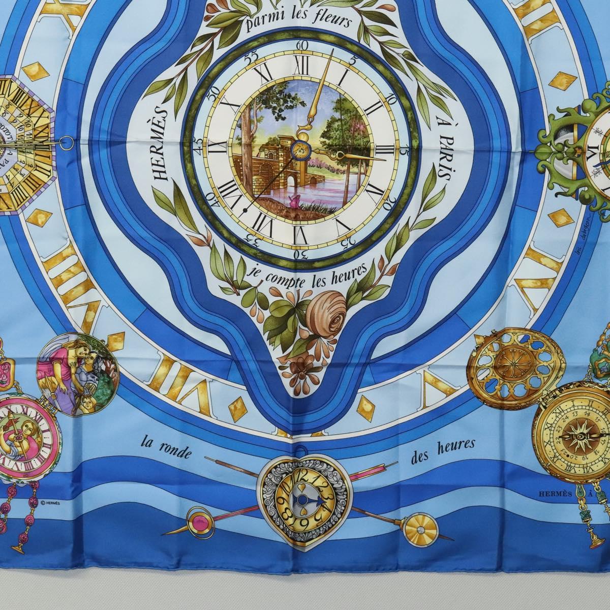 HERMES Carre 90 Scarf ""Parmi les fleurs"" Silk Blue Auth hk2372