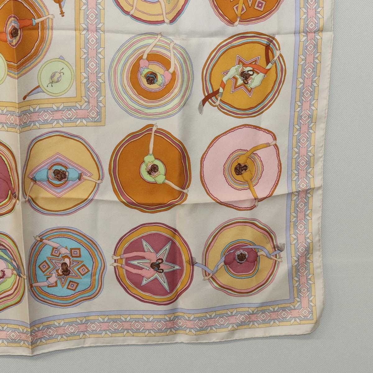 HERMES Carre 90 Scarf ""Belles du Mexique"" Silk Beige Auth hk2373