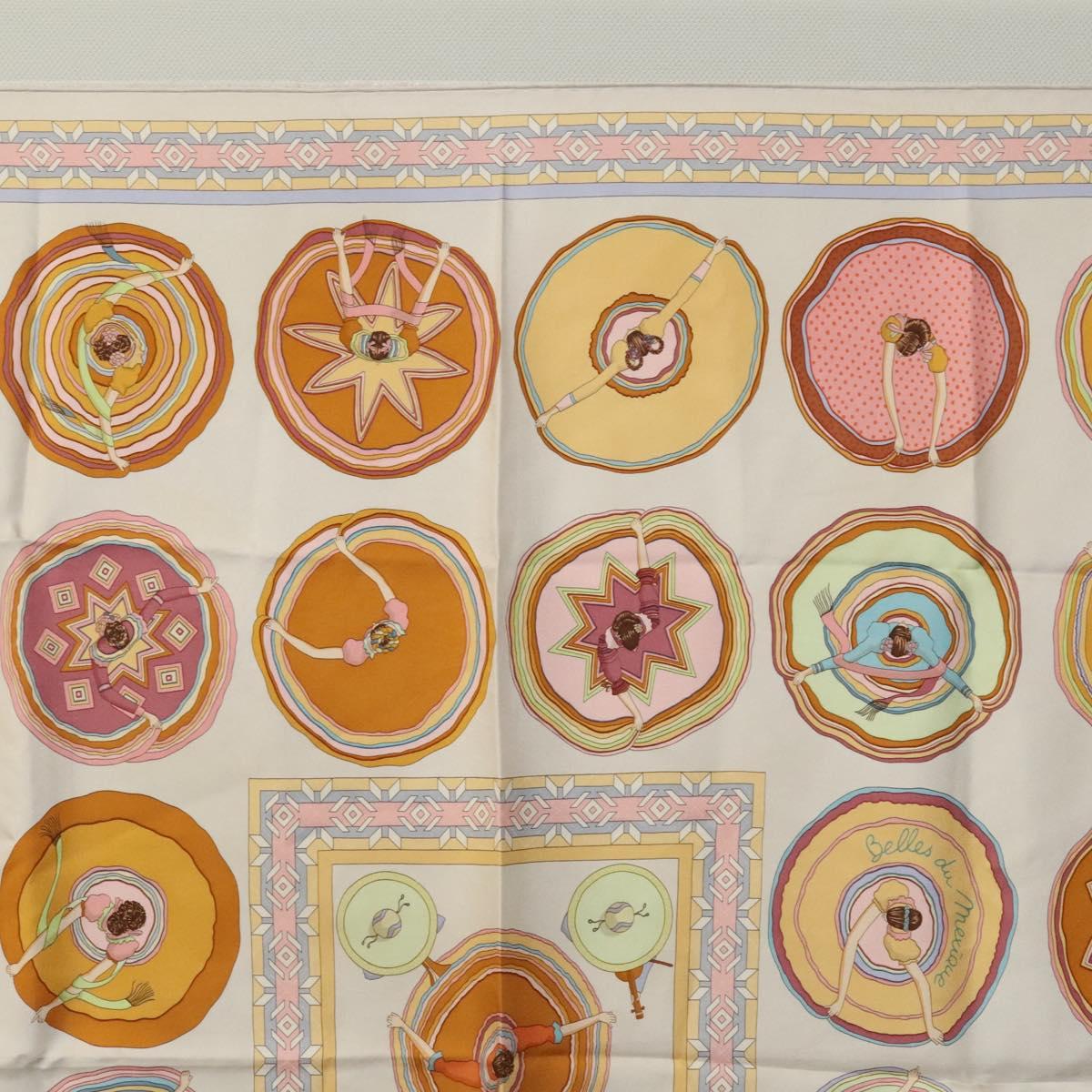 HERMES Carre 90 Scarf ""Belles du Mexique"" Silk Beige Auth hk2373