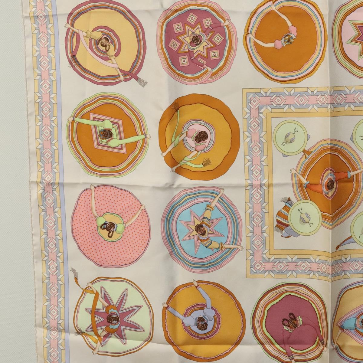 HERMES Carre 90 Scarf ""Belles du Mexique"" Silk Beige Auth hk2373