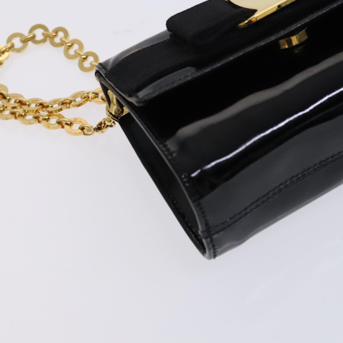 Salvatore Ferragamo Vala Chain Shoulder Bag Enamel Black Gold Auth hk2388