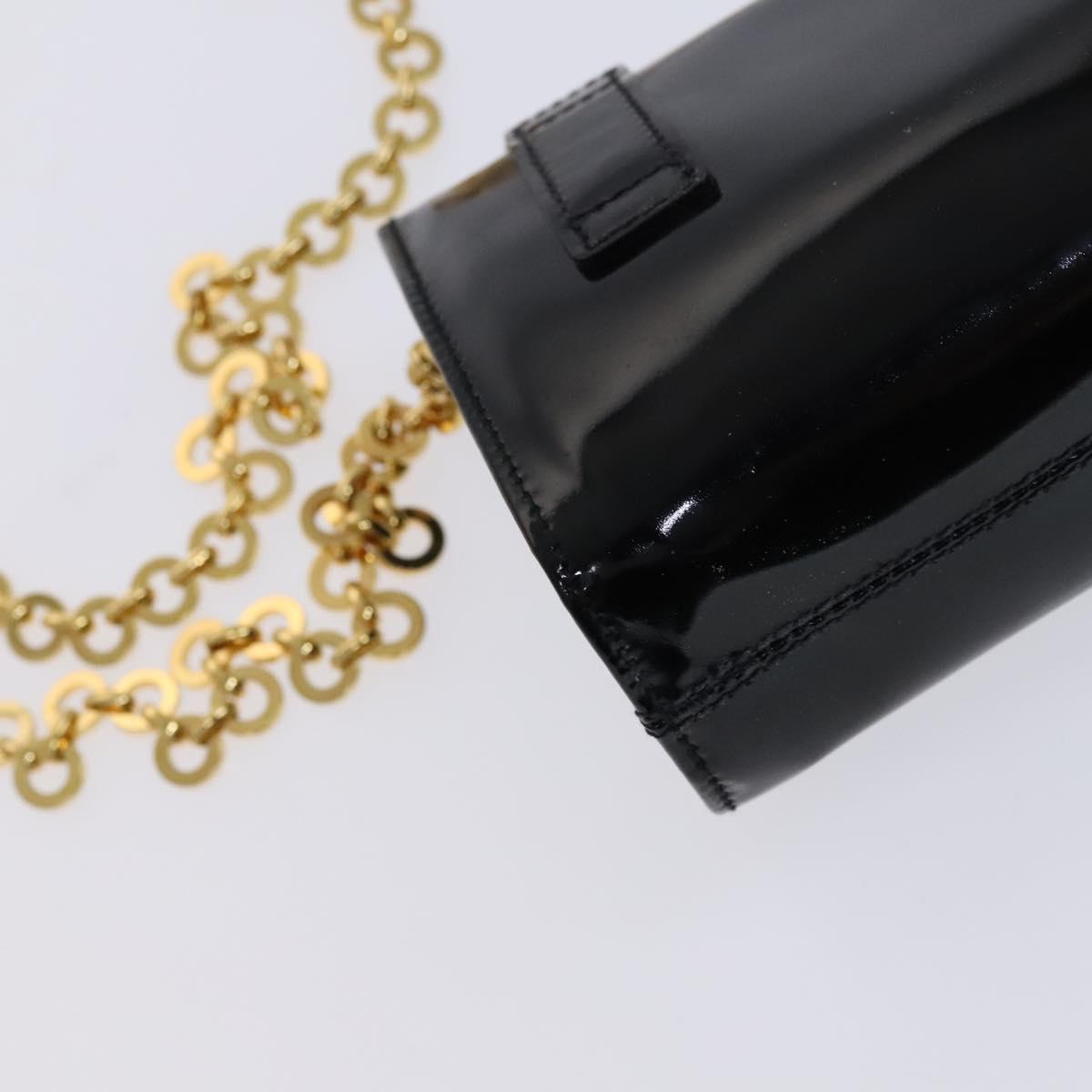 Salvatore Ferragamo Vala Chain Shoulder Bag Enamel Black Gold Auth hk2388