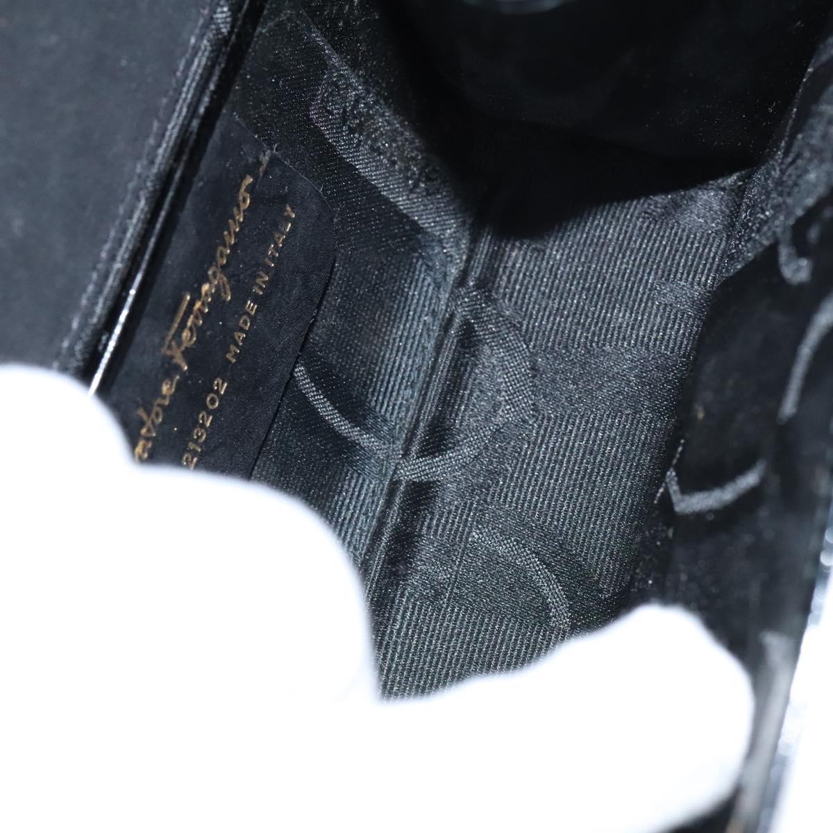 Salvatore Ferragamo Vala Chain Shoulder Bag Enamel Black Gold Auth hk2388