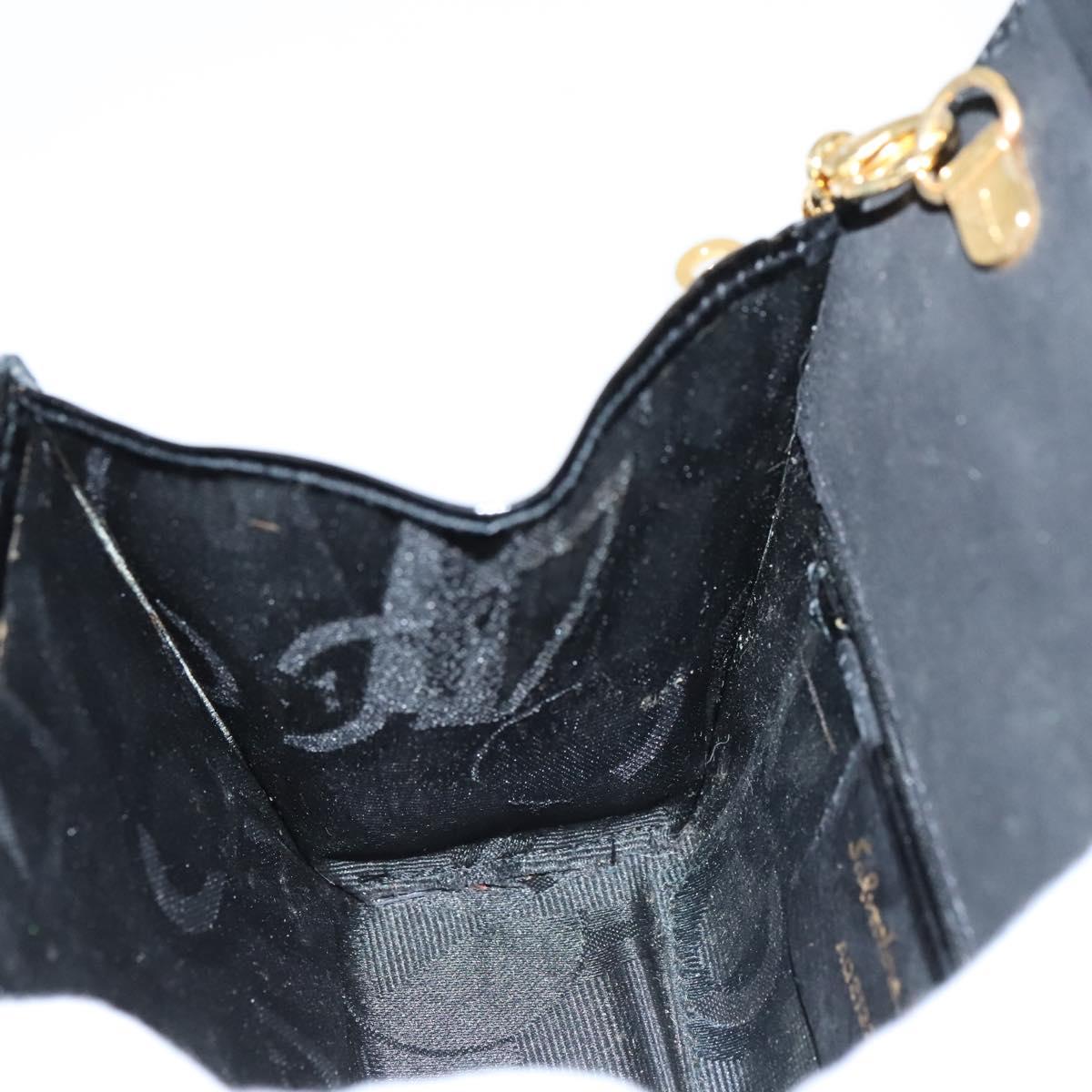 Salvatore Ferragamo Vala Chain Shoulder Bag Enamel Black Gold Auth hk2388