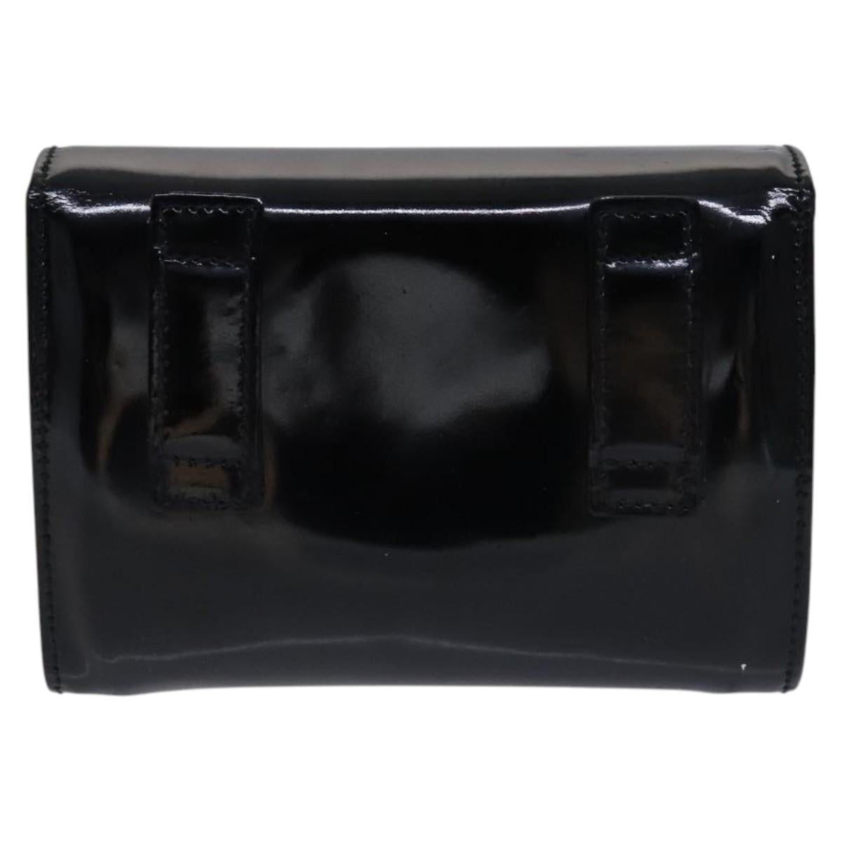 Salvatore Ferragamo Vala Chain Shoulder Bag Enamel Black Gold Auth hk2388