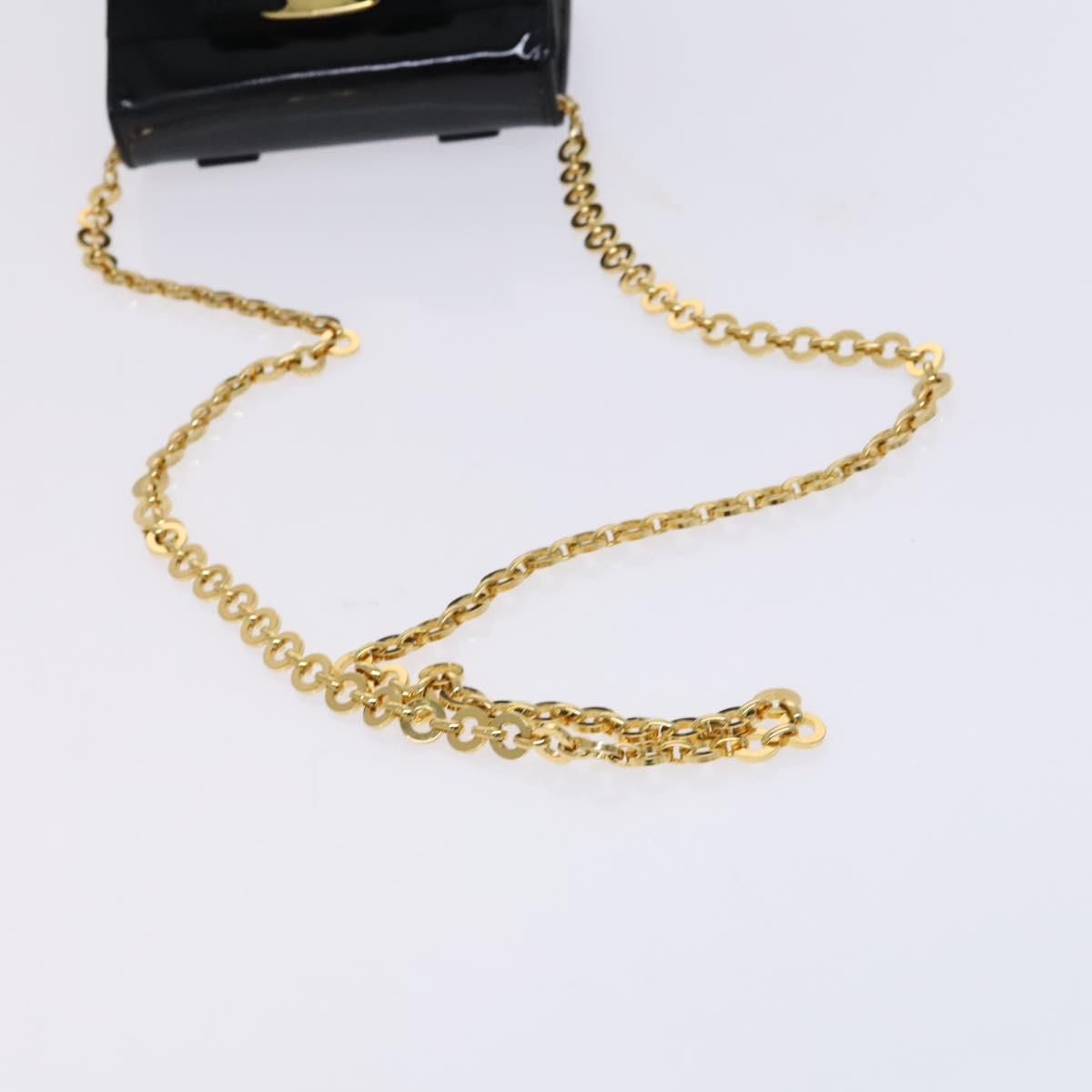 Salvatore Ferragamo Vala Chain Shoulder Bag Enamel Black Gold Auth hk2388