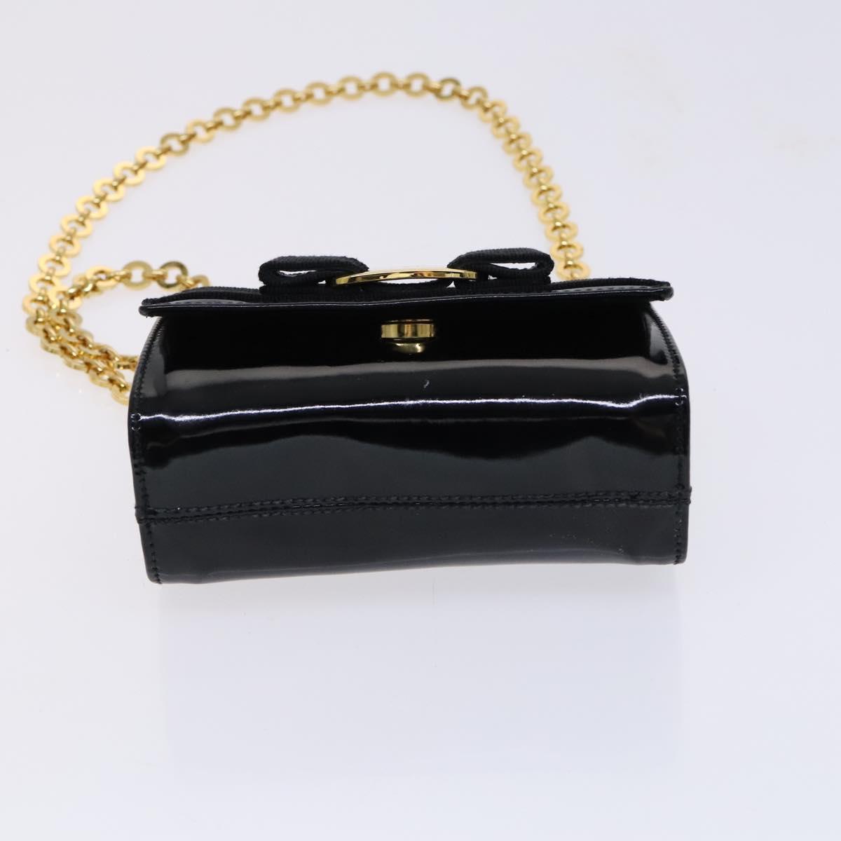 Salvatore Ferragamo Vala Chain Shoulder Bag Enamel Black Gold Auth hk2388