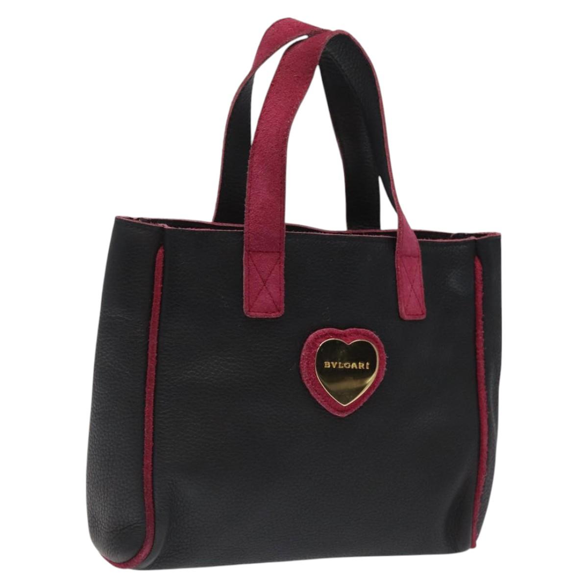 BVLGARI Hand Bag Leather Black Auth hk2396