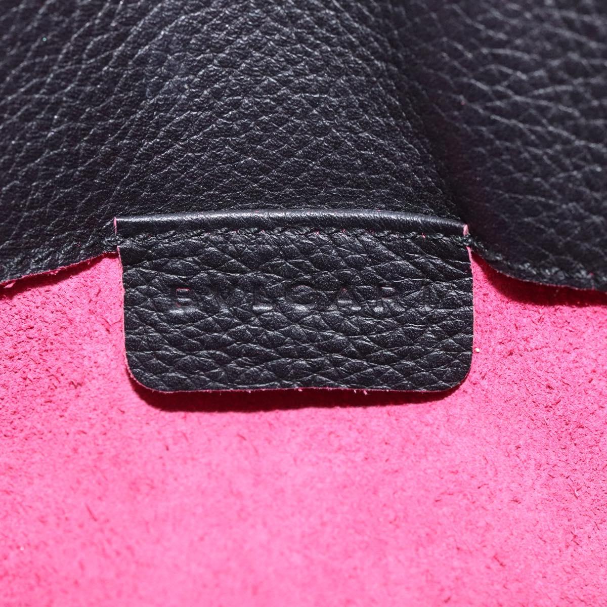 BVLGARI Hand Bag Leather Black Auth hk2396