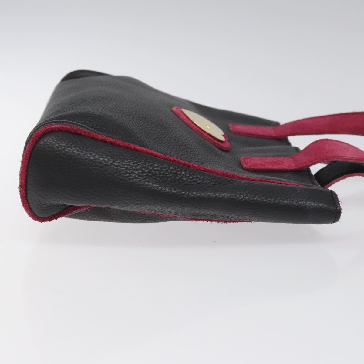 BVLGARI Hand Bag Leather Black Auth hk2396