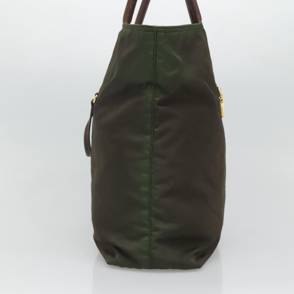 PRADA Tote Bag Nylon Khaki Gold Auth hk2406