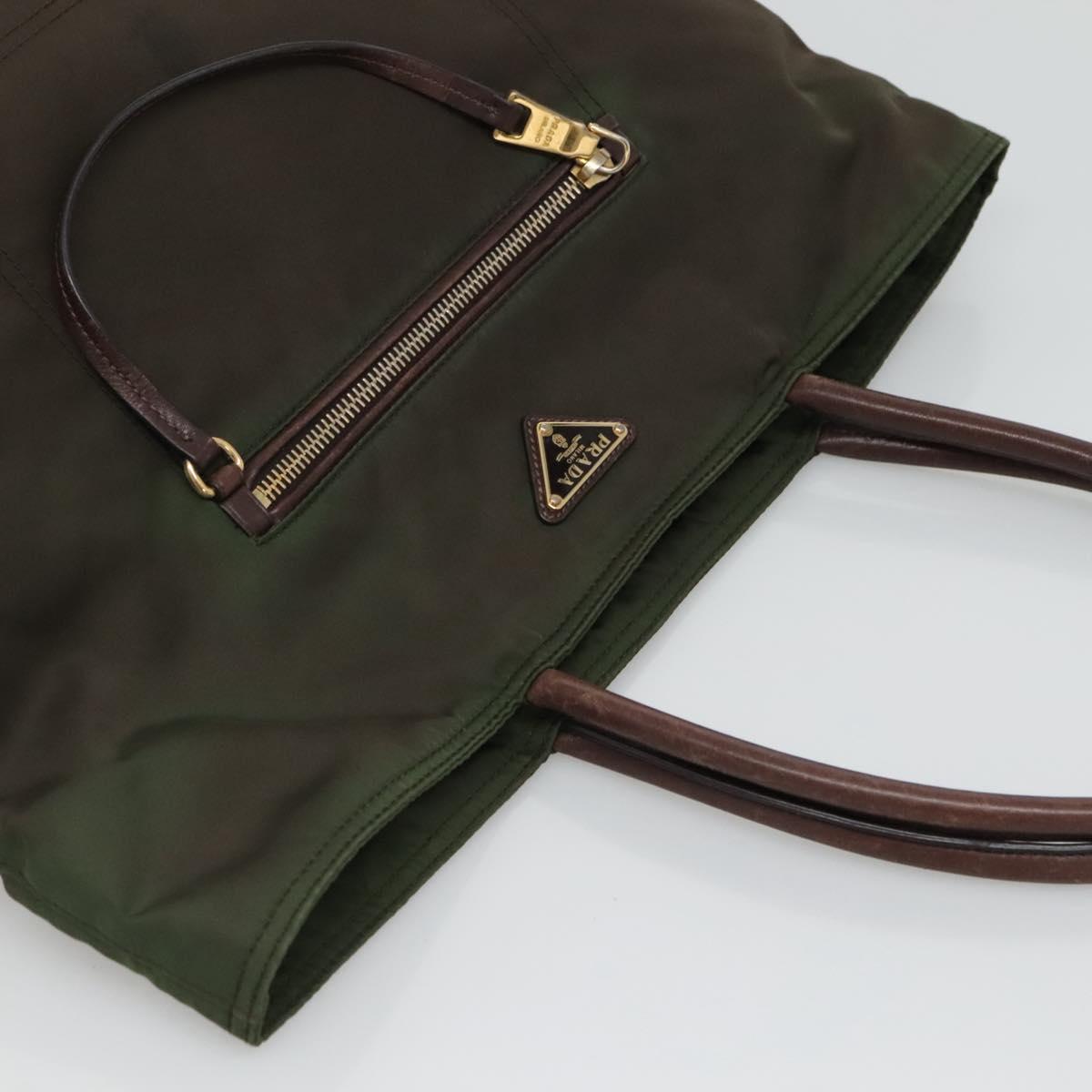 PRADA Tote Bag Nylon Khaki Gold Auth hk2406
