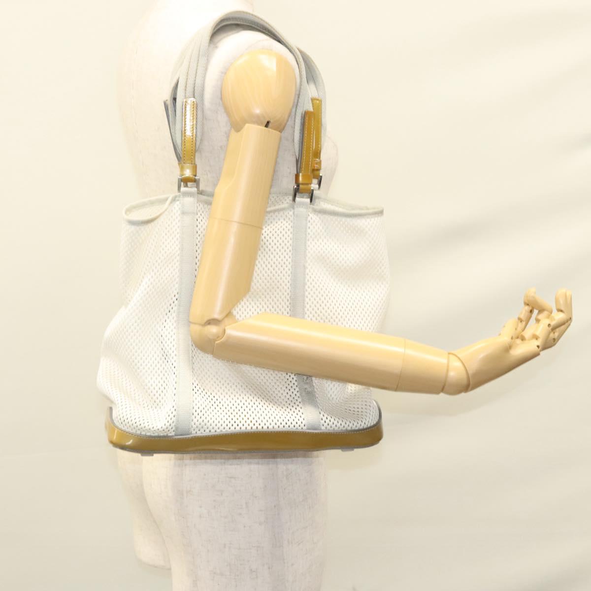 PRADA Shoulder Bag Nylon White Silver Auth hk2408