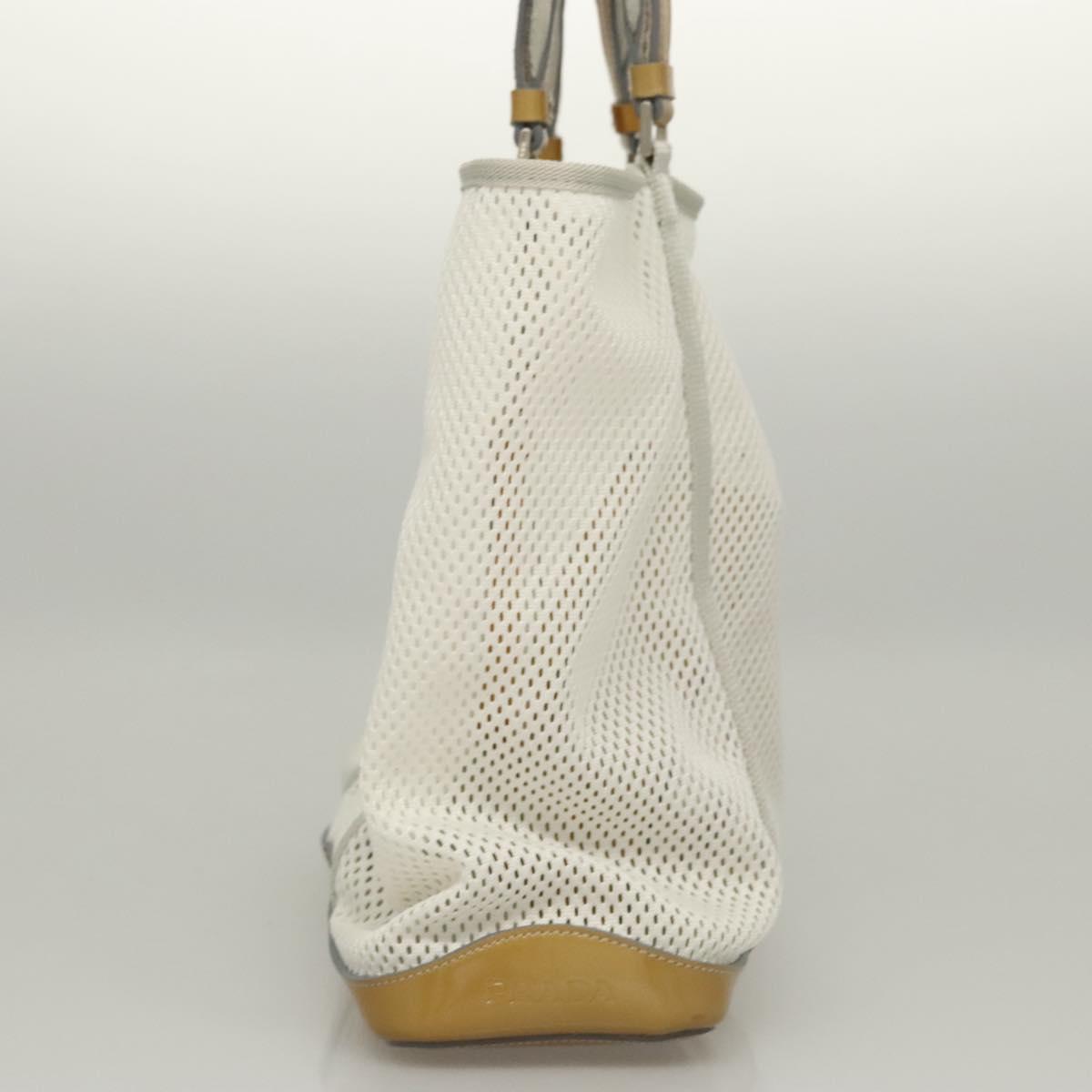 PRADA Shoulder Bag Nylon White Silver Auth hk2408