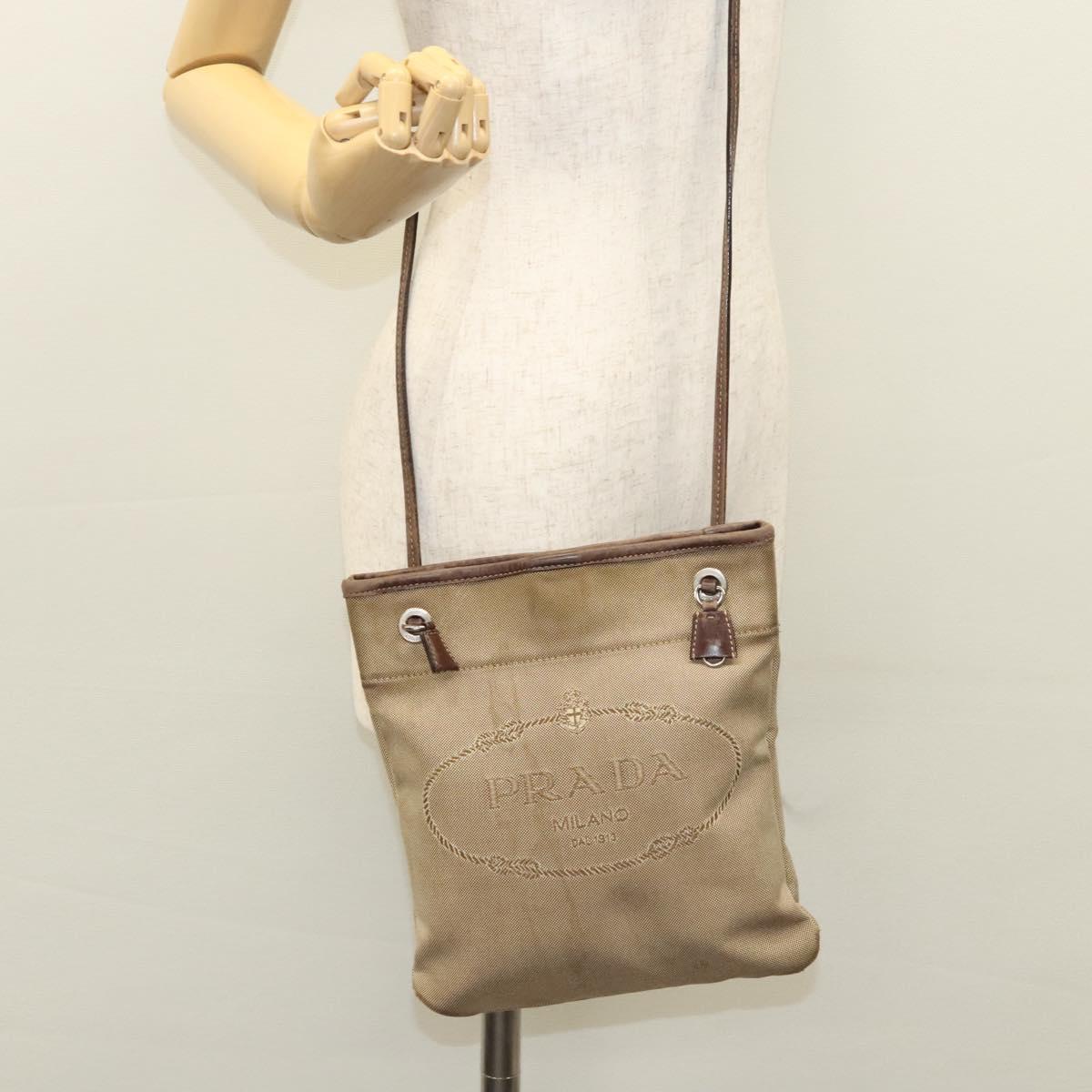 PRADA Shoulder Bag Canvas Beige Auth hk2410