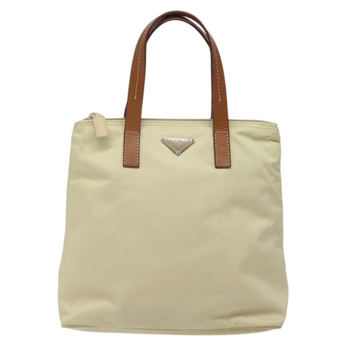 PRADA Hand Bag Nylon White Silver Auth hk2411