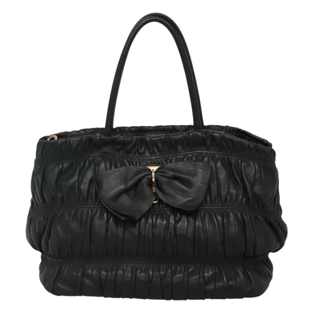 PRADA Hand Bag Leather 2way Black Auth hk2413