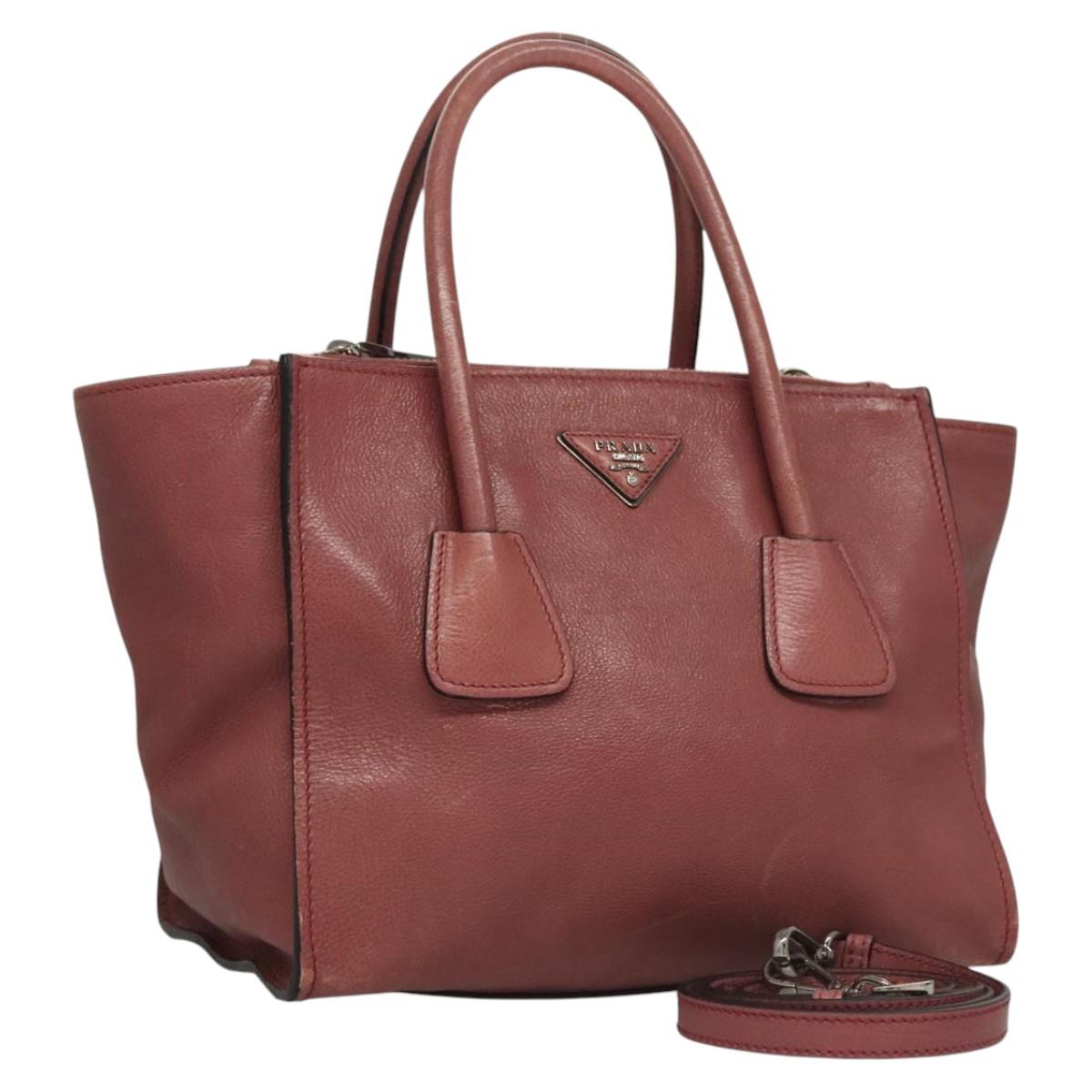 PRADA Hand Bag Leather 2way Pink Auth hk2414