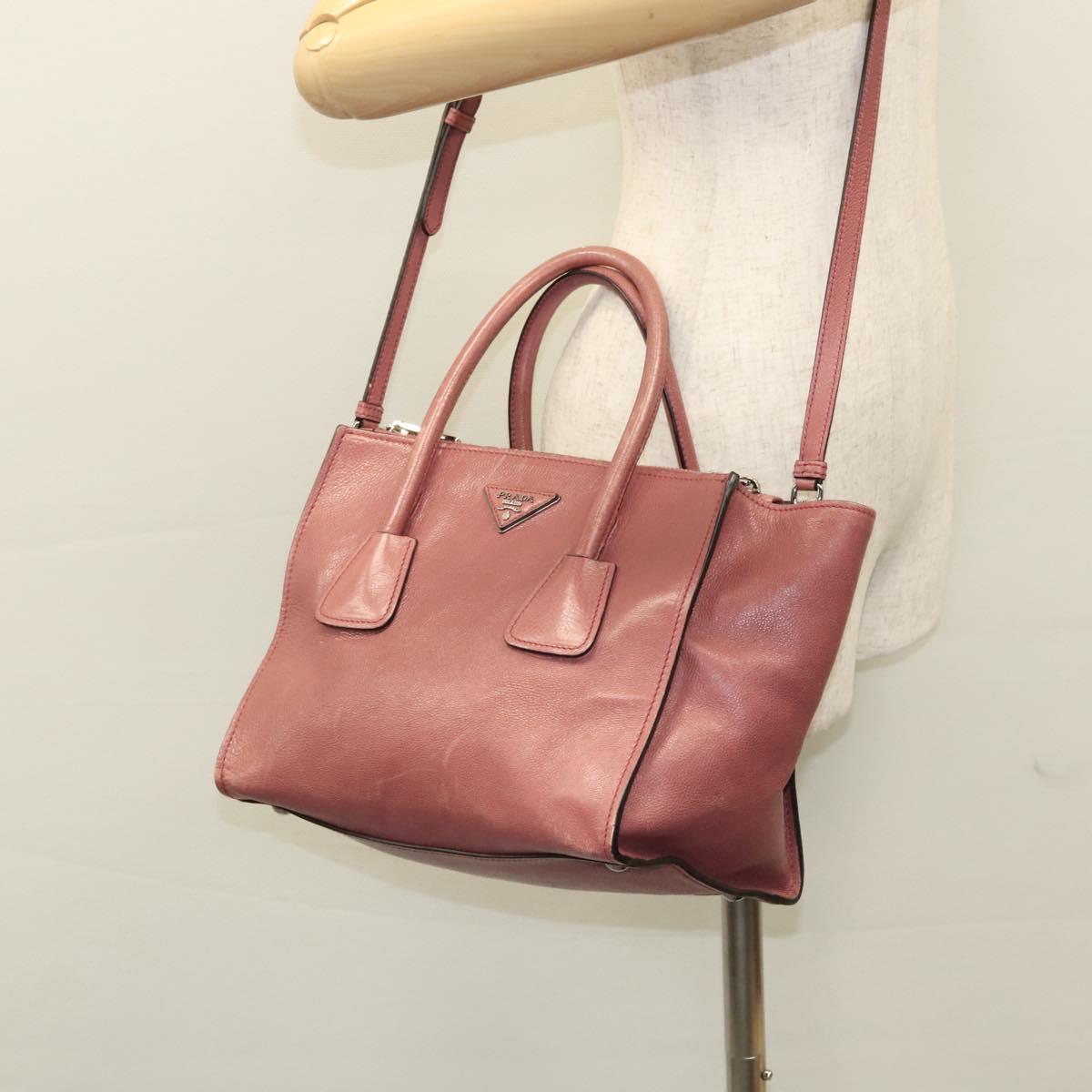PRADA Hand Bag Leather 2way Pink Auth hk2414