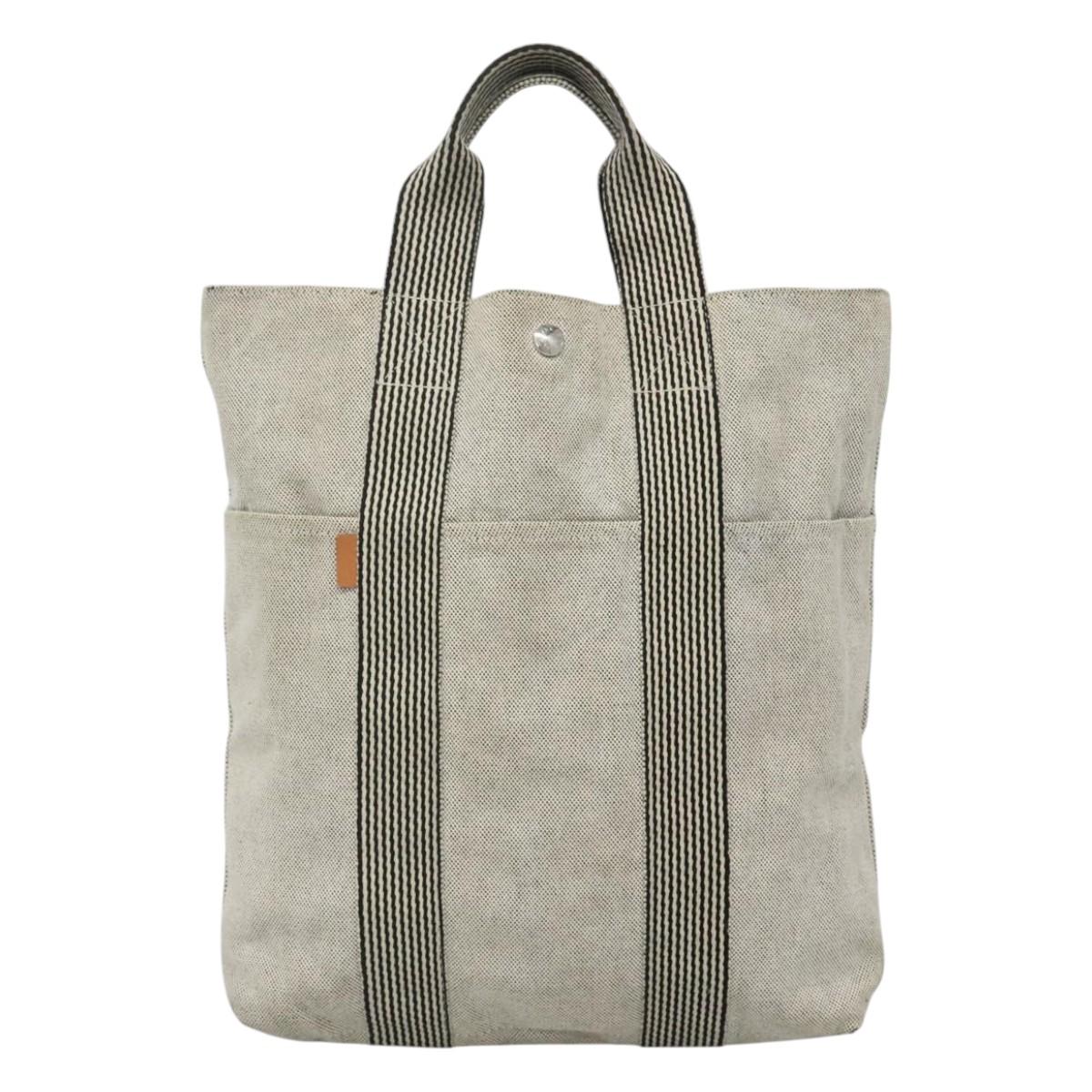 HERMES New Fourre Tout Cabas Tote Bag Canvas Gray Silver Auth hk2416