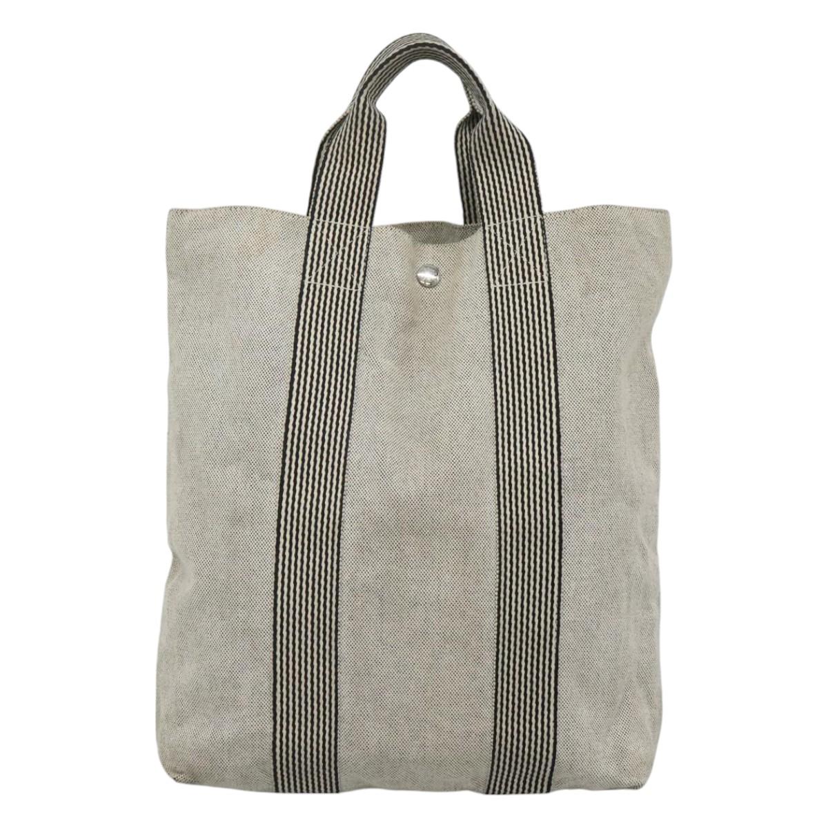 HERMES New Fourre Tout Cabas Tote Bag Canvas Gray Silver Auth hk2416