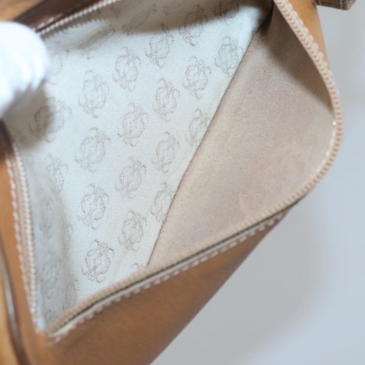 LOEWE Clutch Bag Leather Brown Gold Auth hk2425