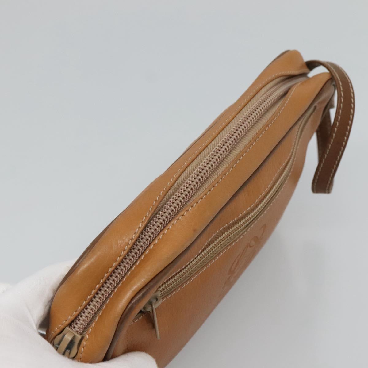 LOEWE Clutch Bag Leather Brown Gold Auth hk2425