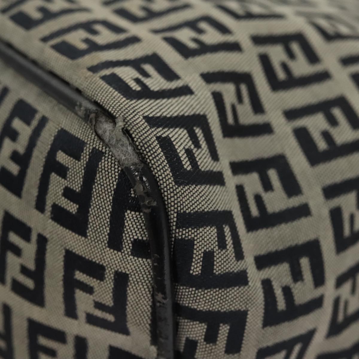 FENDI Zucchino Canvas Mamma Baguette Shoulder Bag Navy Silver Auth hk2452