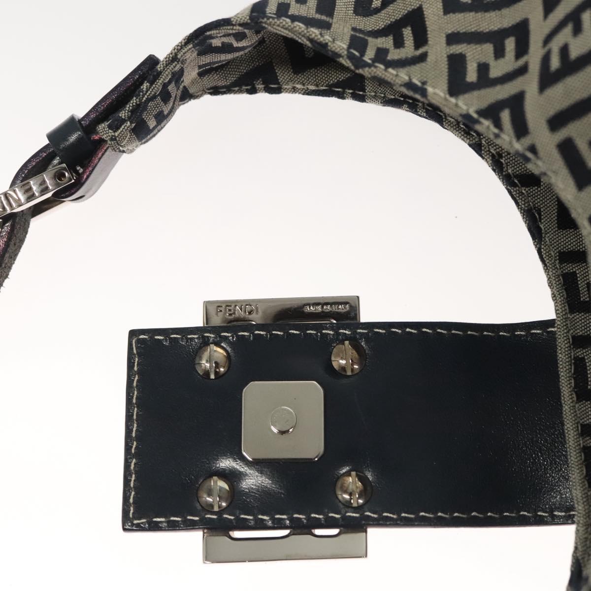 FENDI Zucchino Canvas Mamma Baguette Shoulder Bag Navy Silver Auth hk2452