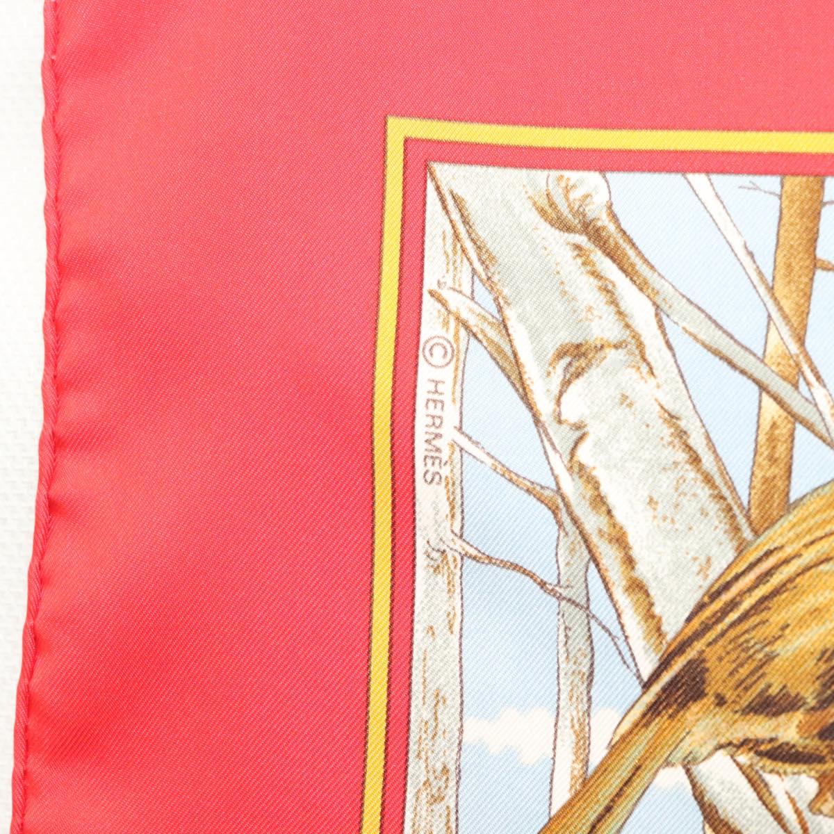 HERMES Carre 90 Scarf ""CHASSE AU BOIS "" Silk Red Auth hk2455