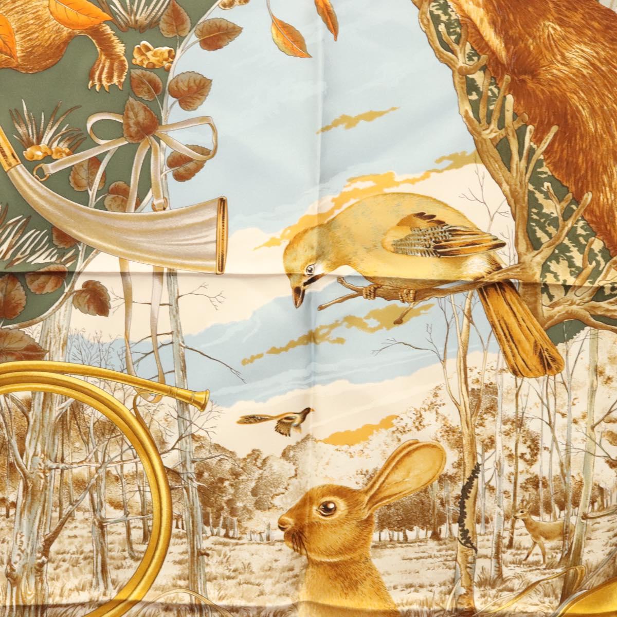 HERMES Carre 90 Scarf ""CHASSE AU BOIS "" Silk Red Auth hk2455