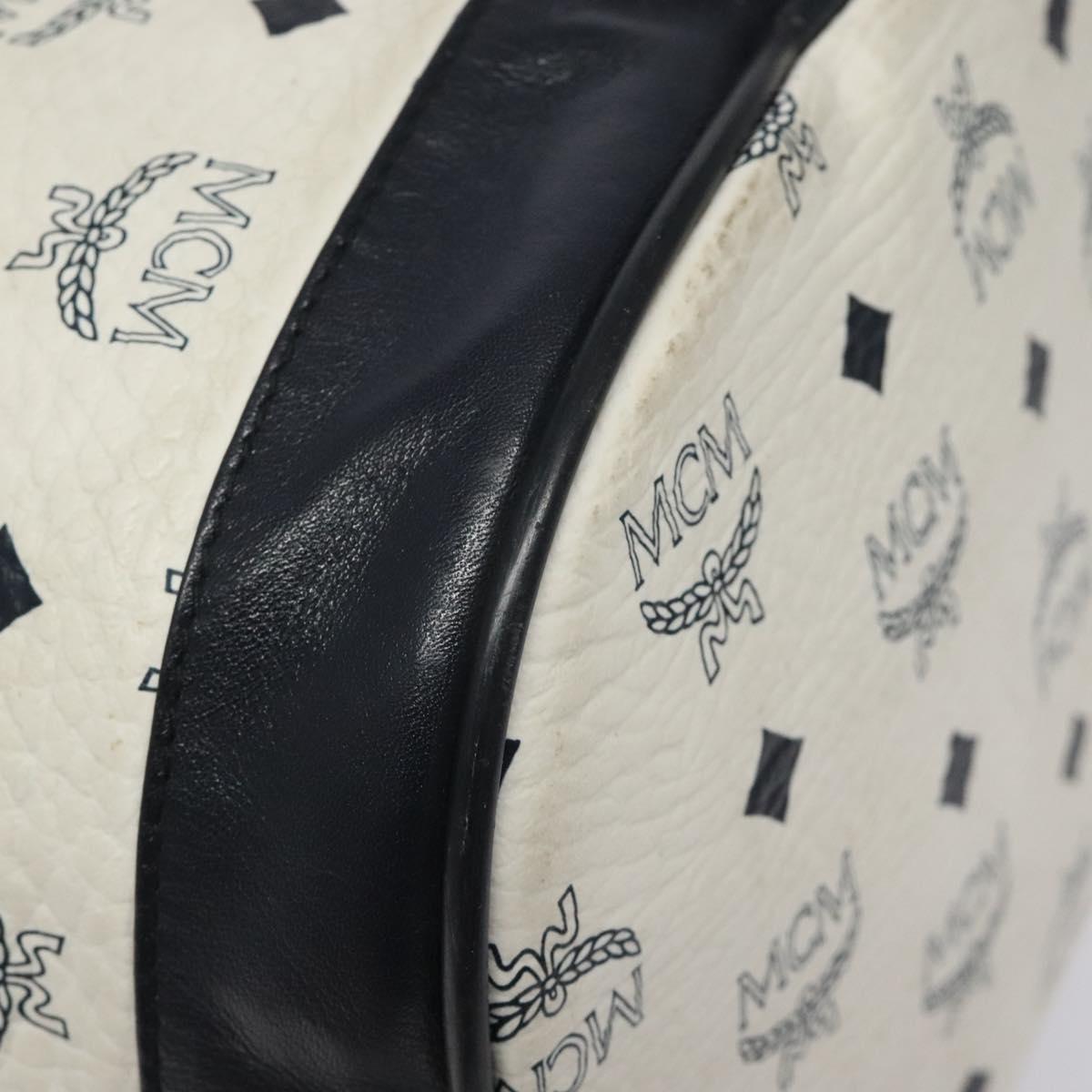 MCM Logogram Vicetos Shoulder Bag PVC Leather White Gold Auth hk2465