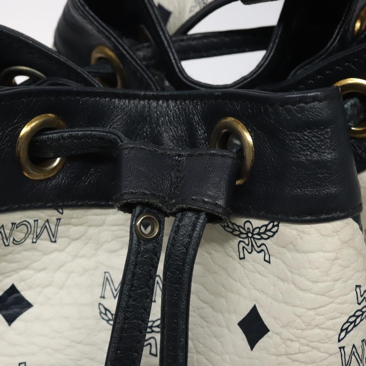 MCM Logogram Vicetos Shoulder Bag PVC Leather White Gold Auth hk2465