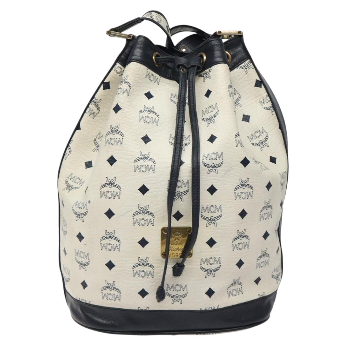 MCM Logogram Vicetos Shoulder Bag PVC Leather White Gold Auth hk2465