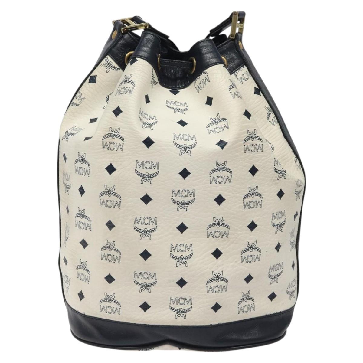 MCM Logogram Vicetos Shoulder Bag PVC Leather White Gold Auth hk2465