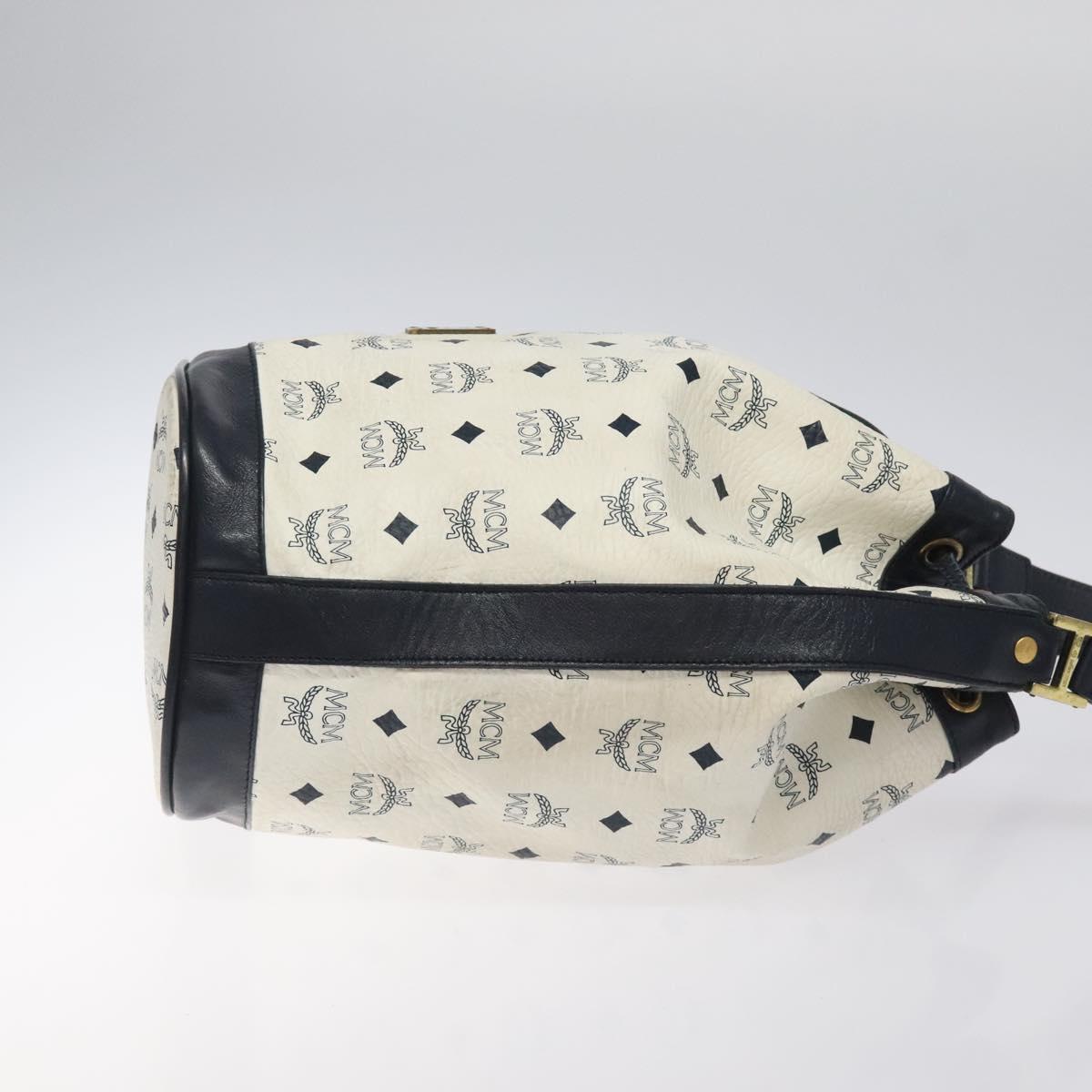 MCM Logogram Vicetos Shoulder Bag PVC Leather White Gold Auth hk2465