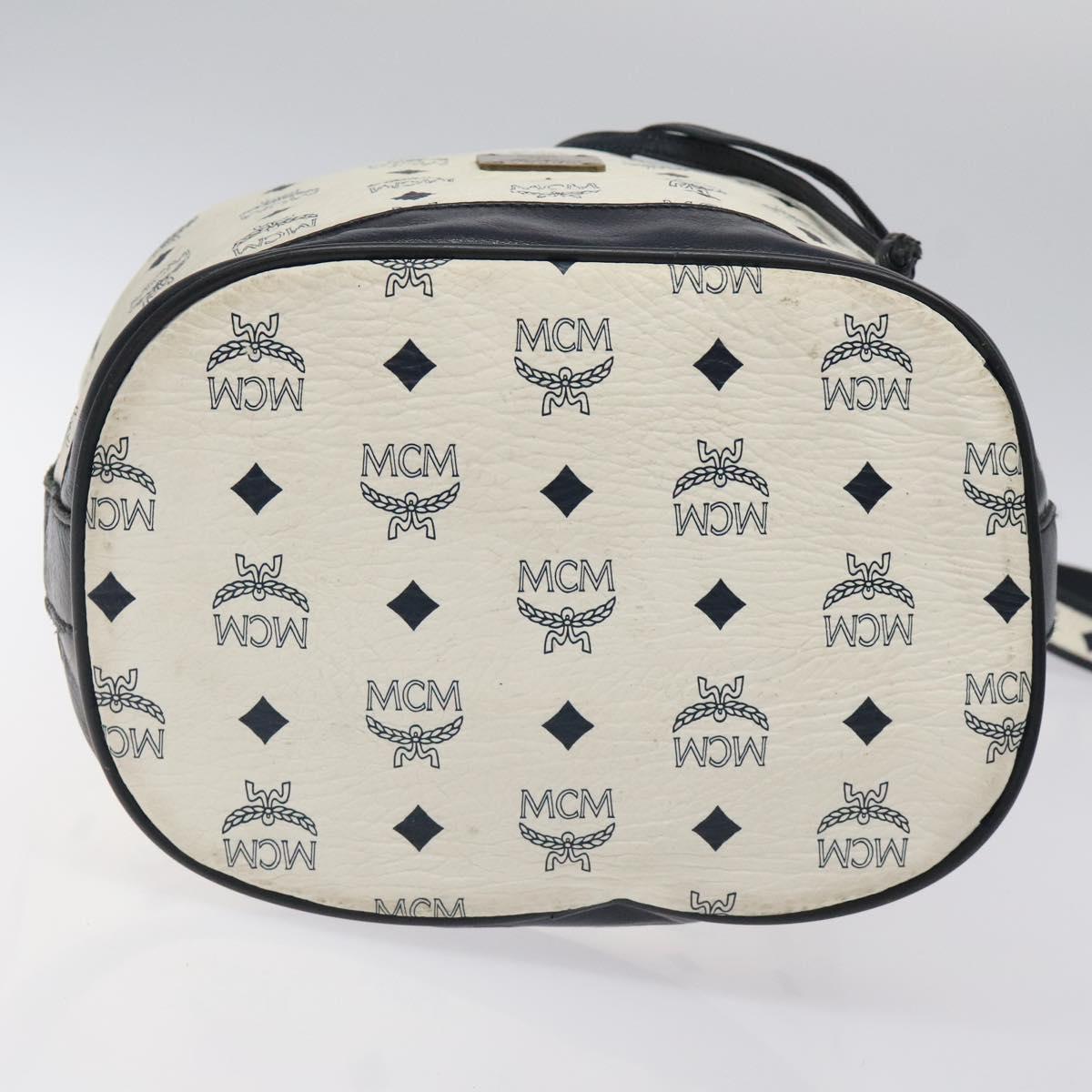 MCM Logogram Vicetos Shoulder Bag PVC Leather White Gold Auth hk2465