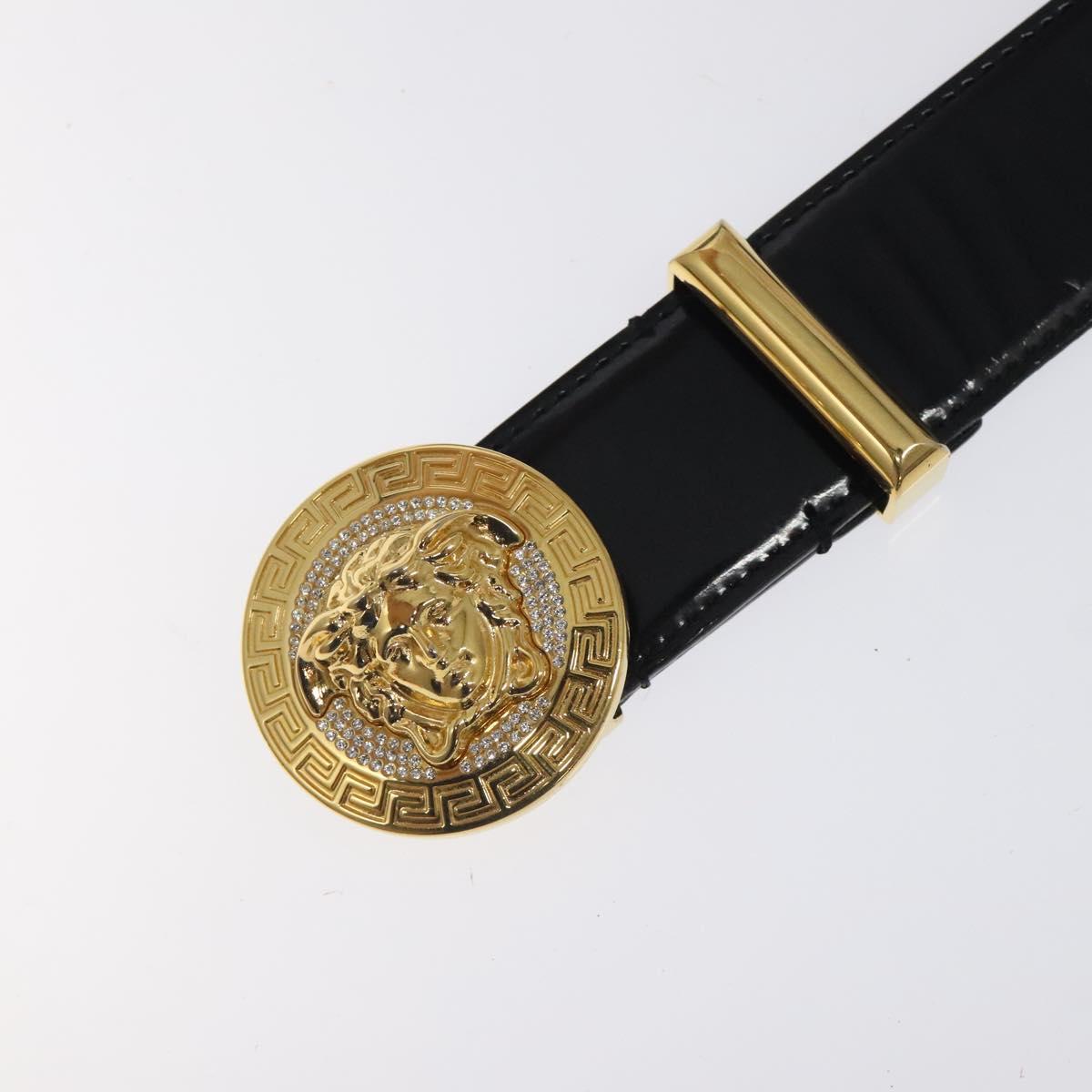 VERSACE Belt Enamel 40.9"" Black Auth hk2466