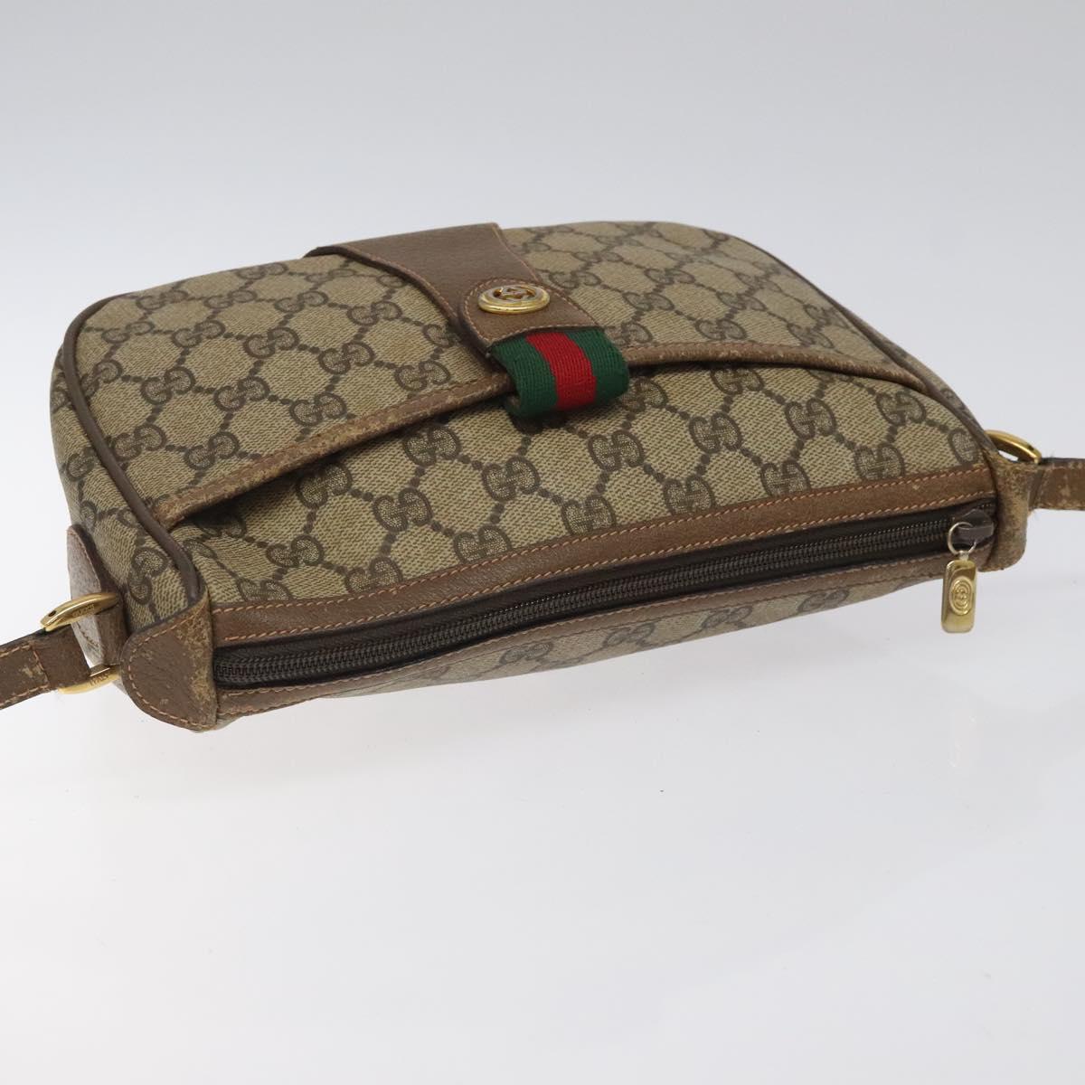 GUCCI GG Supreme Web Sherry Line Bag PVC Beige Gold 89 02 032 Auth hk2475