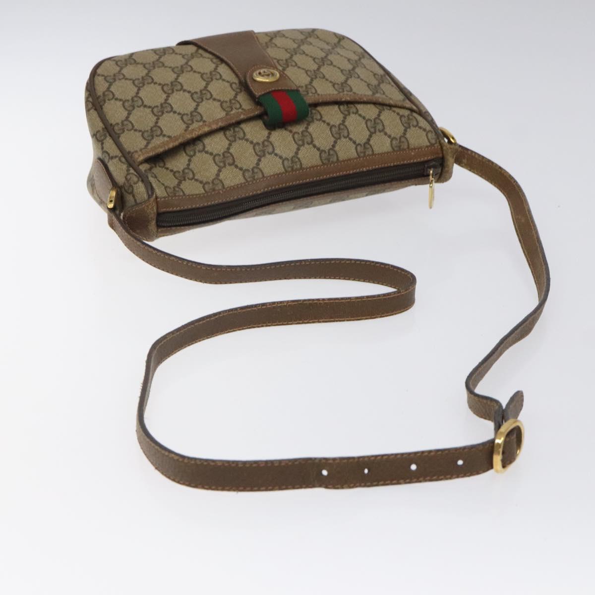 GUCCI GG Supreme Web Sherry Line Bag PVC Beige Gold 89 02 032 Auth hk2475