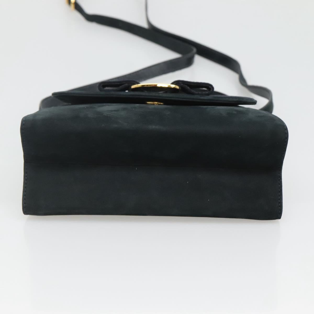 Salvatore Ferragamo Hand Bag Suede 2way Black Gold Auth hk2486