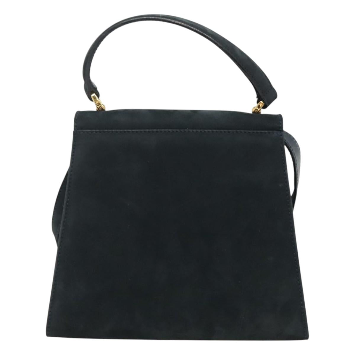 Salvatore Ferragamo Hand Bag Suede 2way Black Gold Auth hk2486