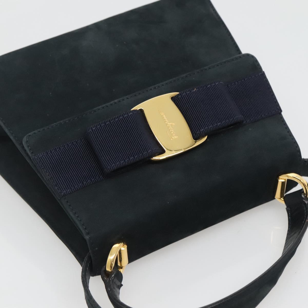 Salvatore Ferragamo Hand Bag Suede 2way Black Gold Auth hk2486