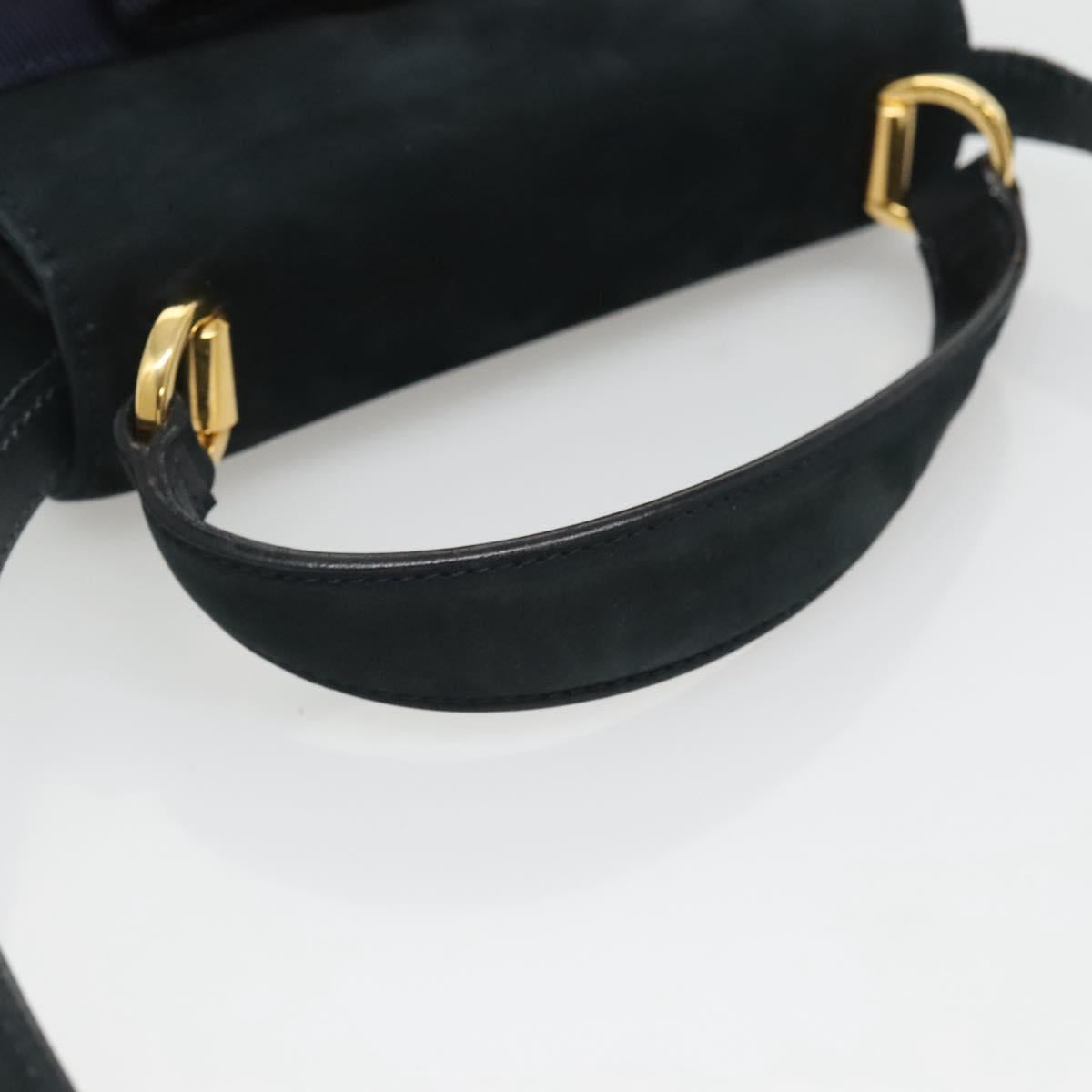 Salvatore Ferragamo Hand Bag Suede 2way Black Gold Auth hk2486