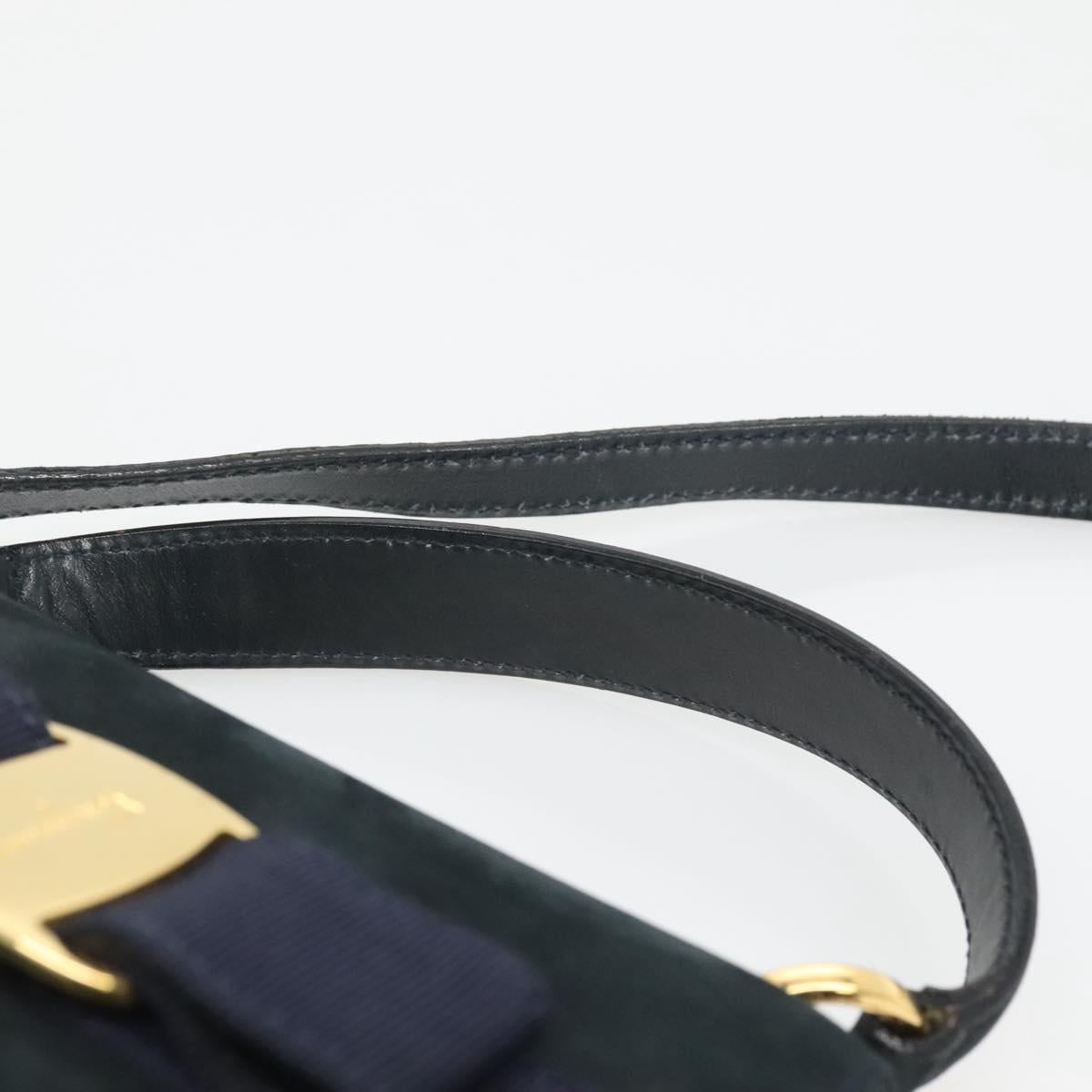 Salvatore Ferragamo Hand Bag Suede 2way Black Gold Auth hk2486