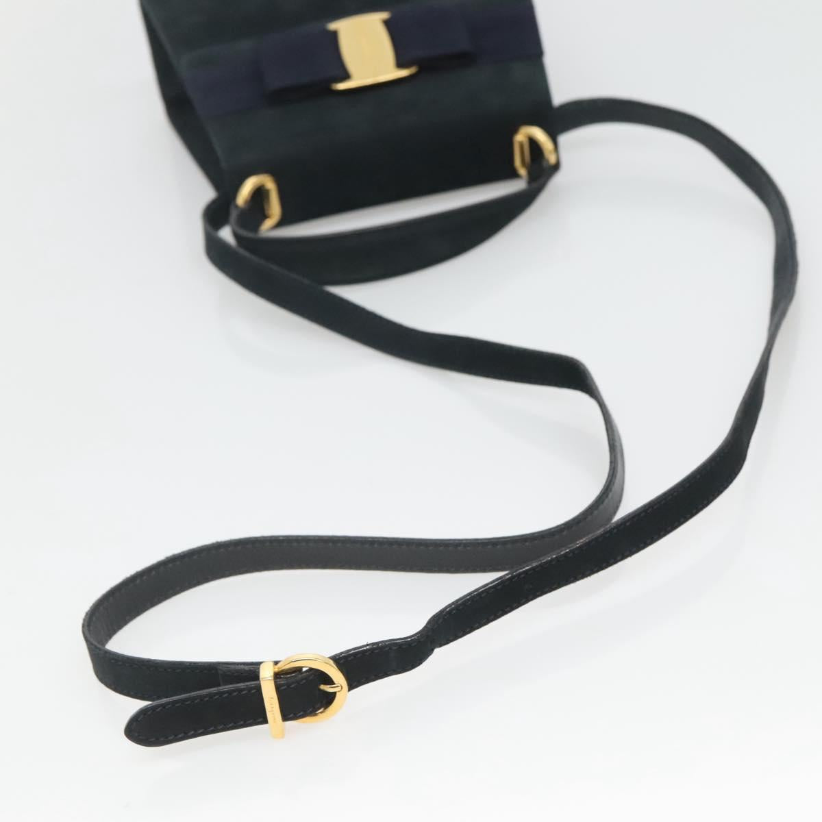 Salvatore Ferragamo Hand Bag Suede 2way Black Gold Auth hk2486