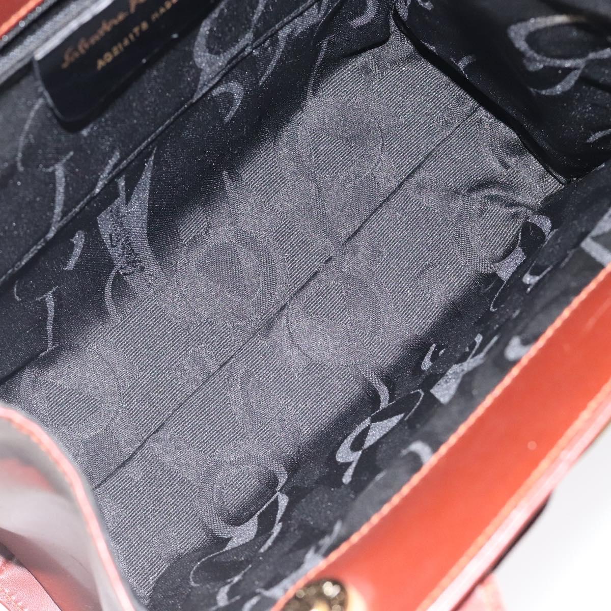 Salvatore Ferragamo Hand Bag Leather 2way Brown Gold Auth hk2487