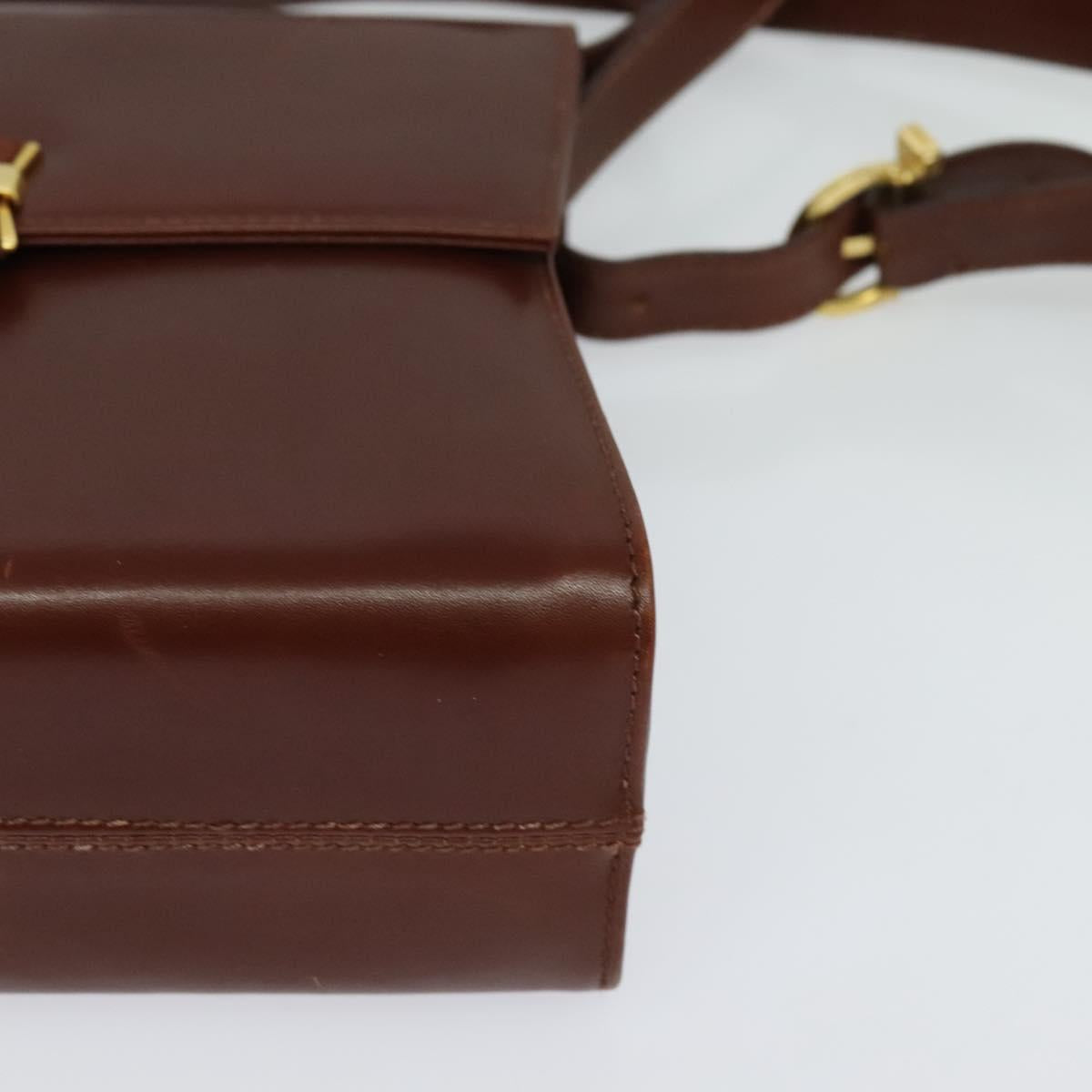 Salvatore Ferragamo Shoulder Bag Leather Brown Gold Auth hk2488