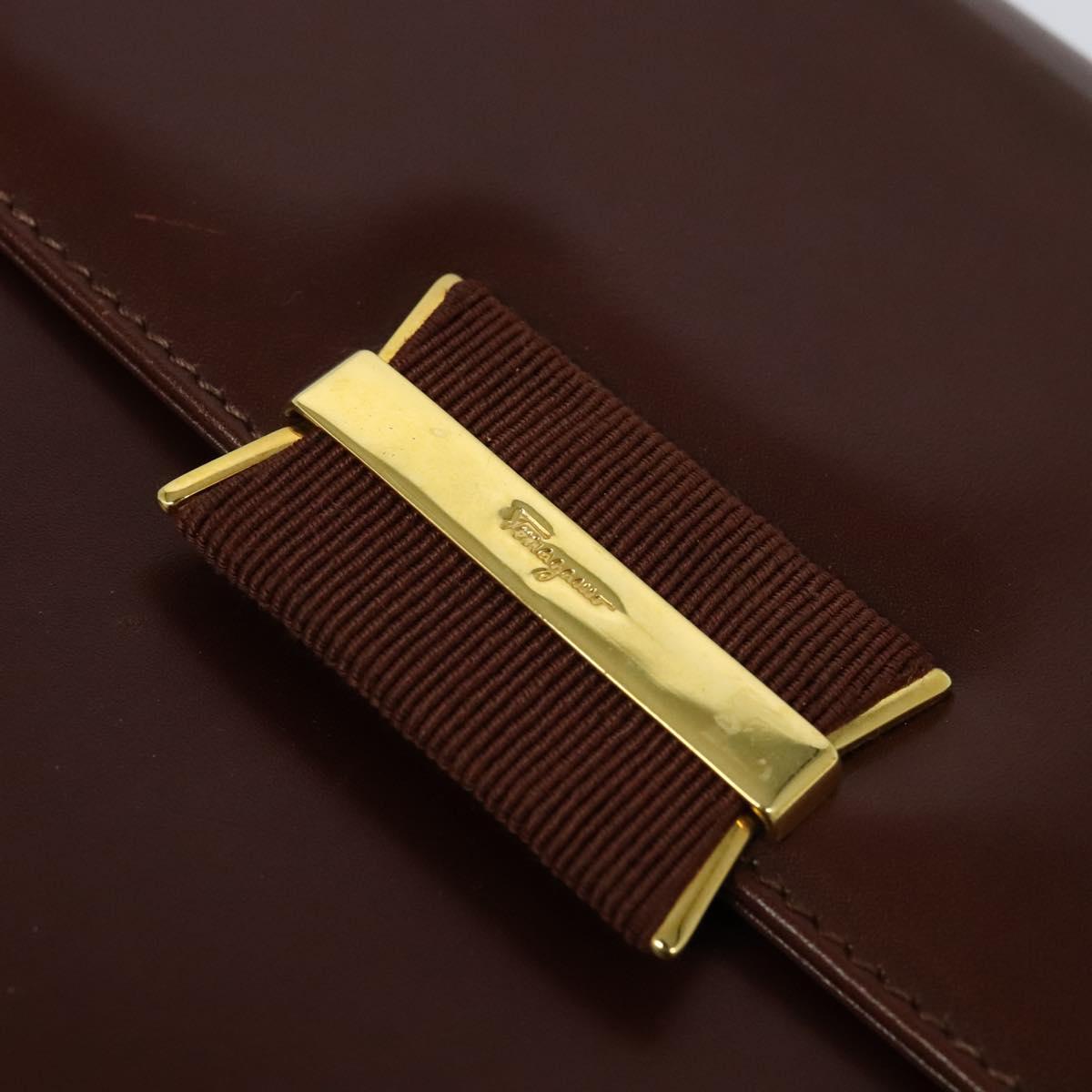 Salvatore Ferragamo Shoulder Bag Leather Brown Gold Auth hk2488