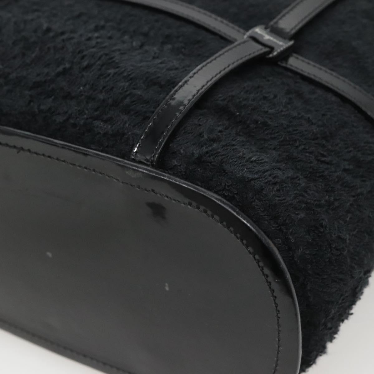 Salvatore Ferragamo Hand Bag Pile Black Gold Auth hk2489